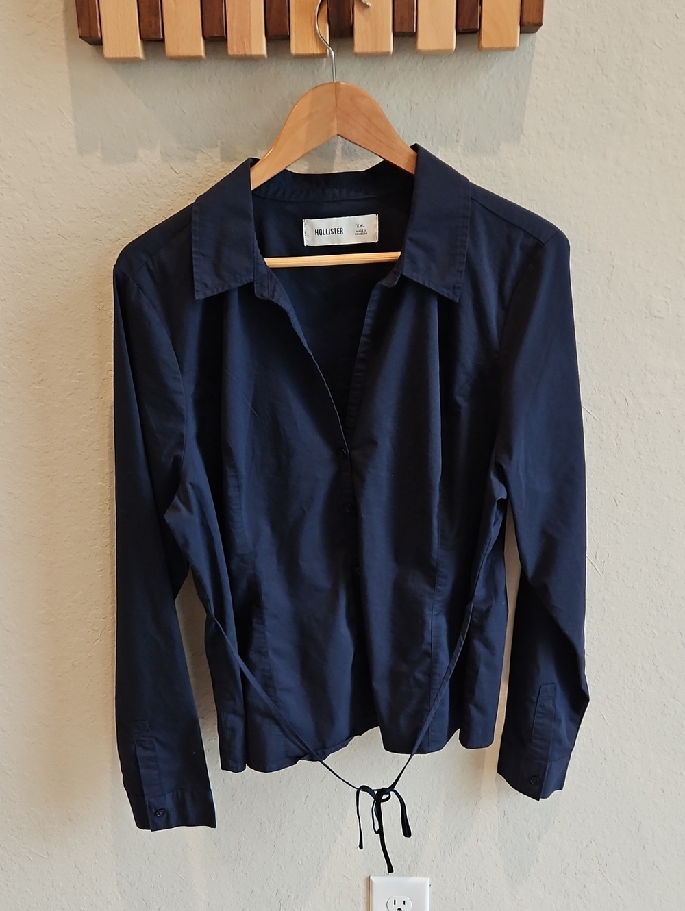 Hollister Dark Navy Drawstring Button-Up Shirt